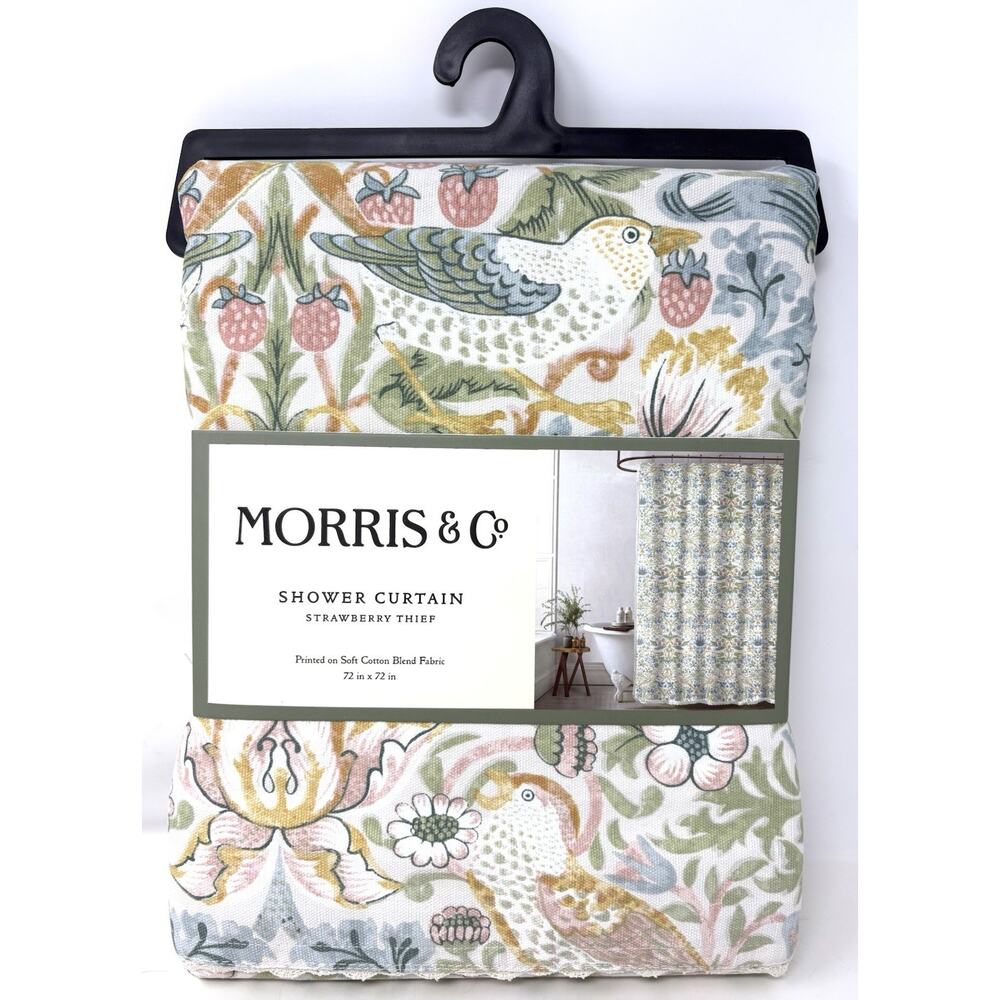 William Morris & Co Bird Strawberry Thief Shower Curtain Fabric 72x72” Pink Blue